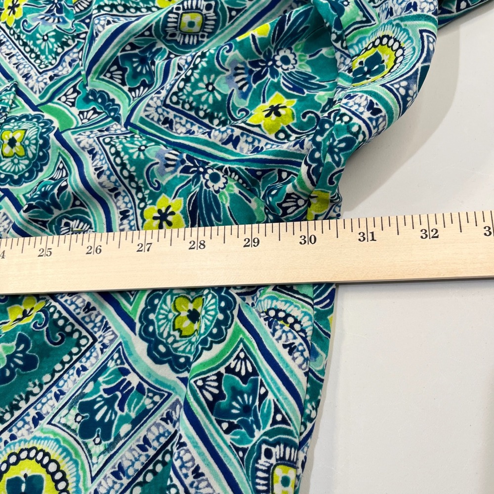 Catherines Womens Top 4X Blue Green‎ Paisley Geometric Button Up Tunic Casual - Picture 6 of 7